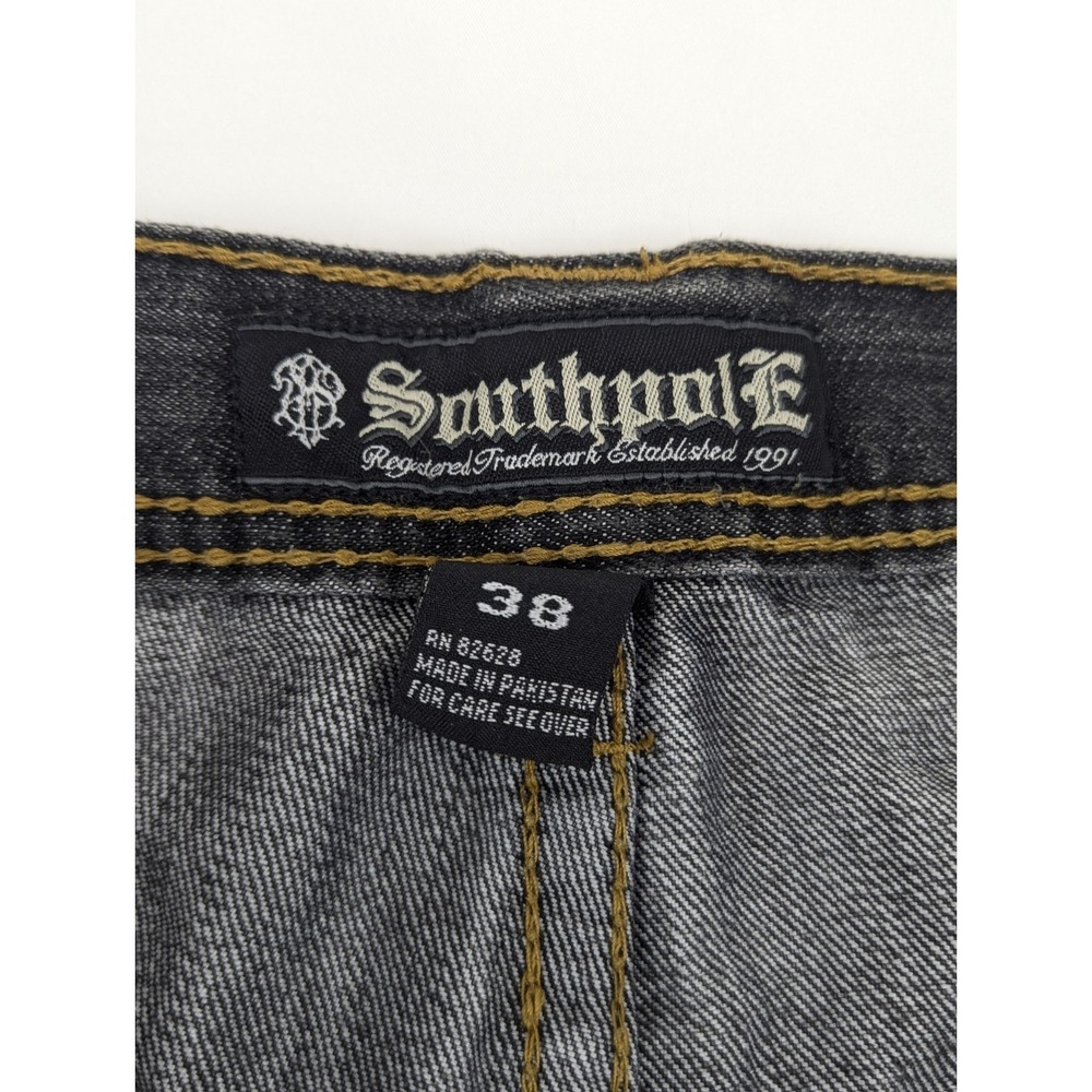 Southpole Mens 38x31 Baggy Relaxed Jeans Black Wash Y2K Streetwear Embroidered - Picture 7 of 10